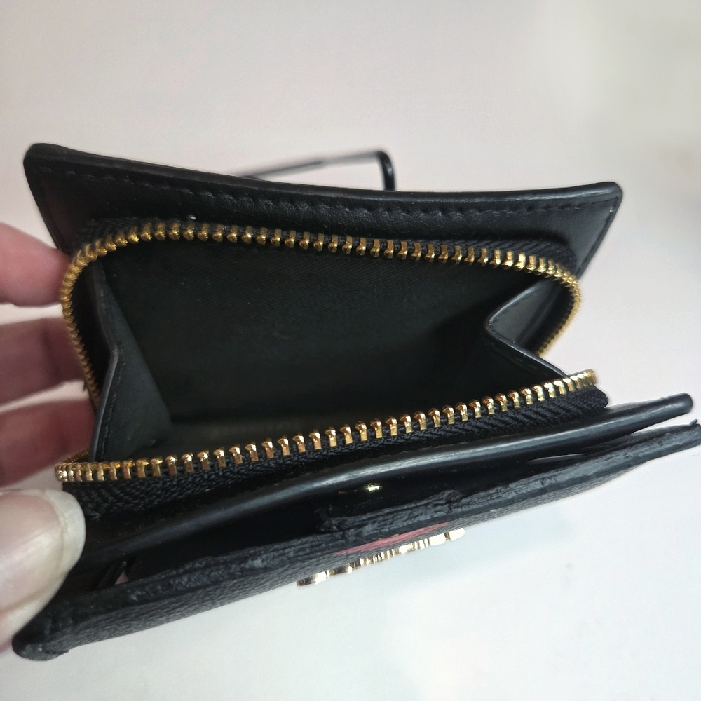 Coach Lips Print Black Canvas & Leather Snap Wallet C3324 - Picture 6 of 8